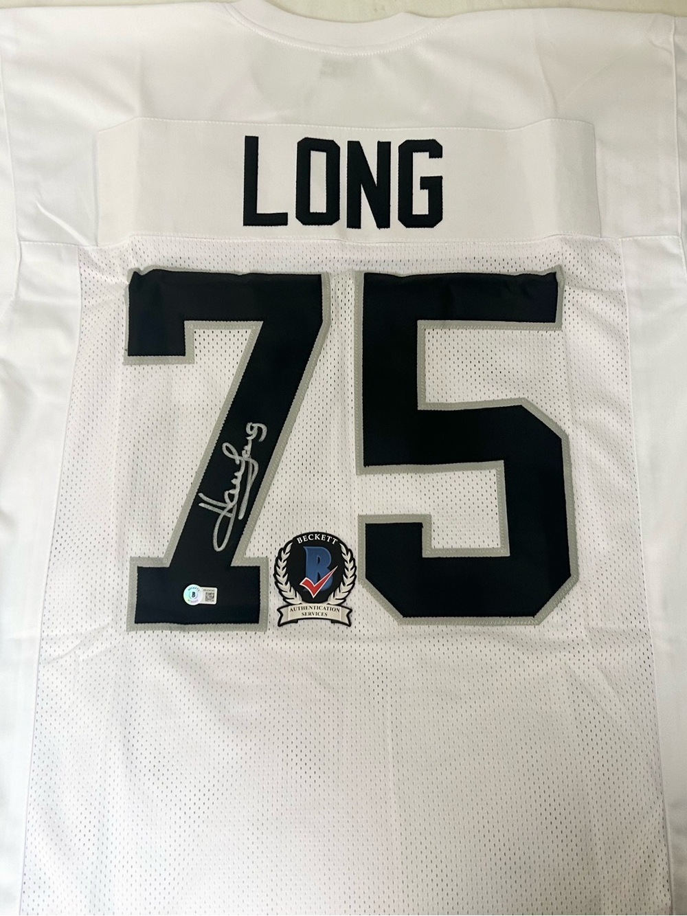 HOWIE LONG SIGNED CUSTOM RAIDERS XL JERSEY  BECKETT  COA